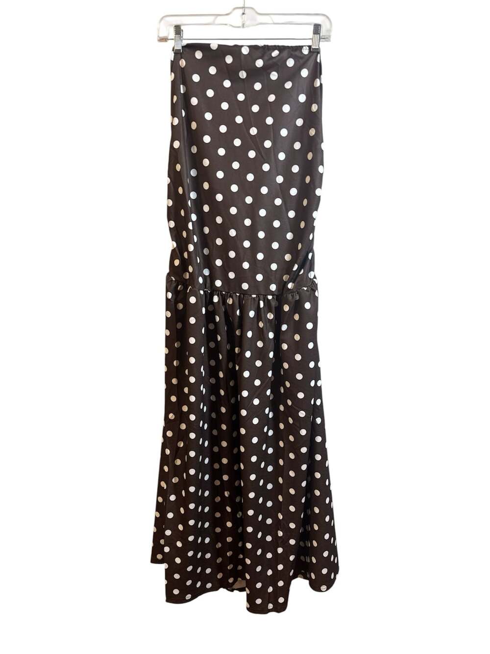 Boflyyang Polka Dot Dress S Blrown White Fit & Flare Cinched Waist Preppy Office